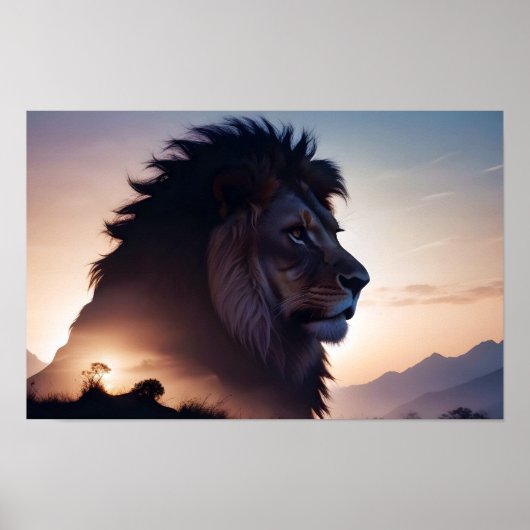 Poster Lion Double exposition Nature animale Nature sauva (Devant)