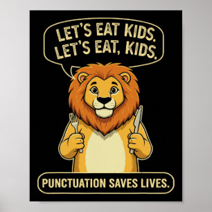 Poster Lion drôle mangeons les enfants la ponctuation sau