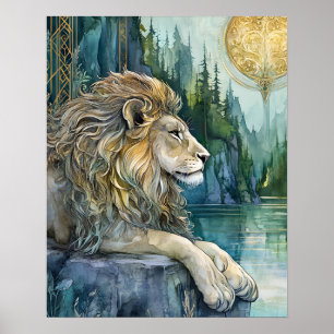 Poster Lion du Royaume Enchanté Fantastique Art