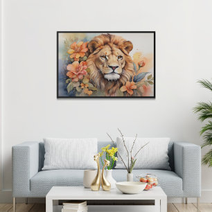 Poster Lion en fleur fin Serene animal sauvage