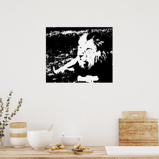 Poster Lion en noir et blanc (Cuisine)