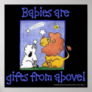 Poster Lion et agneau attrapent des étoiles tombantes