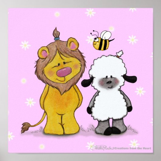 Poster Lion et agneau Véritables amis (Devant)