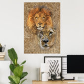 Poster Lion et Lion d'Afrique (Bureau à domicile)