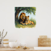 Poster Lion et lionne sous un arbre (Cuisine)