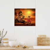 Poster Lion et petites filles (Cuisine)