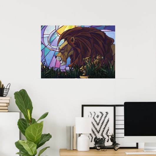 Poster Lion et petits (Bureau à domicile)