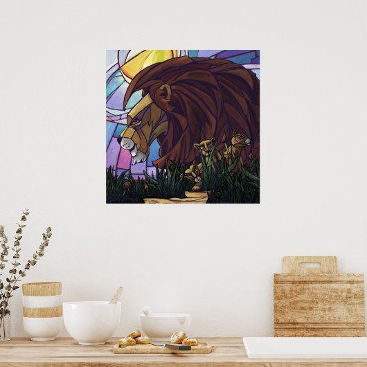 Poster Lion et petits (Cuisine)