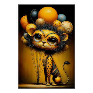 Poster Lion fantaisiste dans un style vintage chaleureux