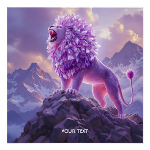 Poster Lion Fantastique Mignon en Améthyste Violette