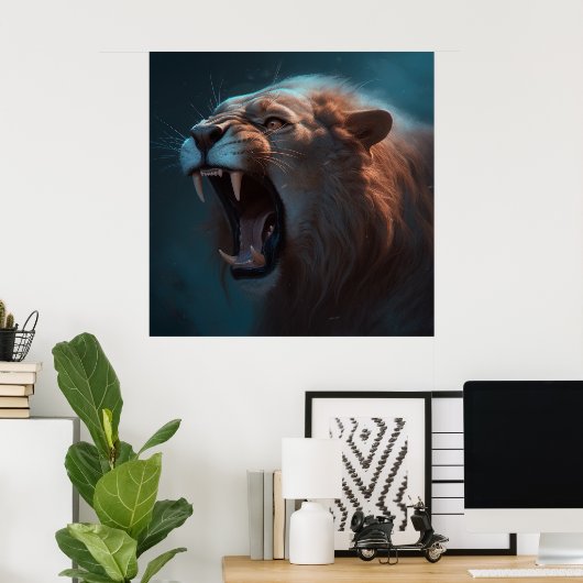 Poster Lion Feu (Bureau à domicile)