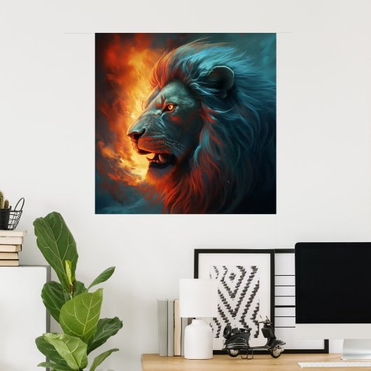 Poster Lion Feu (Bureau à domicile)