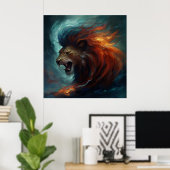 Poster Lion Feu (Bureau à domicile)