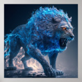Poster Lion feu Flames bleu (Devant)