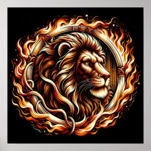 Poster Lion Flamboyant dans les Flammes de l'Anneau de Fe
