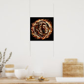 Poster Lion flamboyant en anneau d'astrologie des flammes (Cuisine)