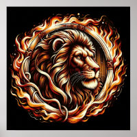 Lion flamboyant en anneau d'astrologie des flammes