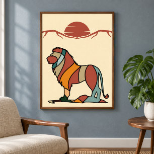 Poster Lion gentil de la savane sereine - Art moderne abs