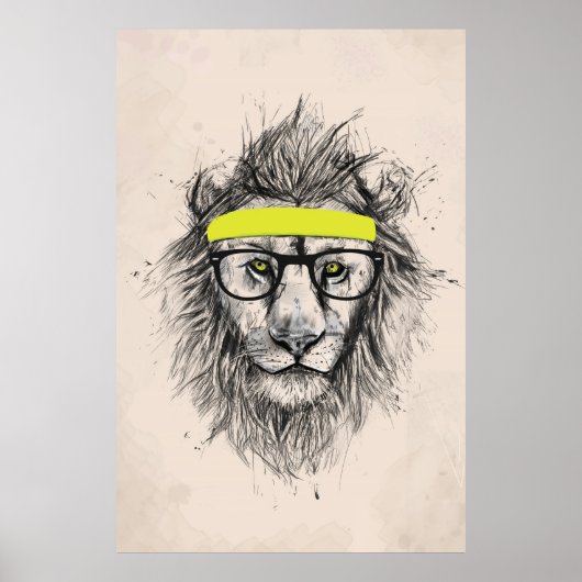 Poster Lion hipster (arrière - plan léger) (Devant)