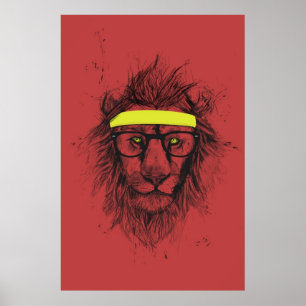 Poster lion hipster (rouge)