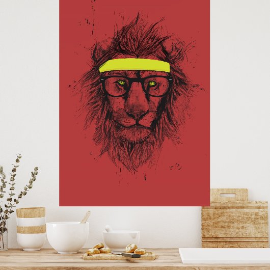 Poster lion hipster (rouge) (Cuisine)