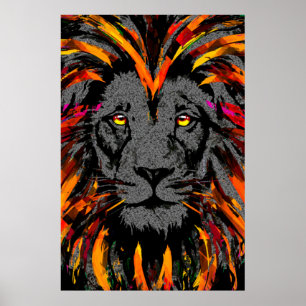 Poster Lion   Illustration du lion orange foncé