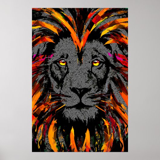 Poster Lion | Illustration du lion orange foncé (Devant)