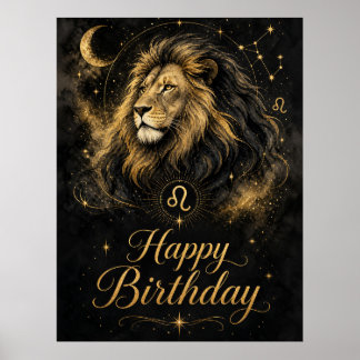 Poster Lion Joyeux Anniversaire Design de Signe du Zodiaq