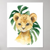 Poster Lion, Jungle Animals, Safari Animals, Palm Leaves (Devant)