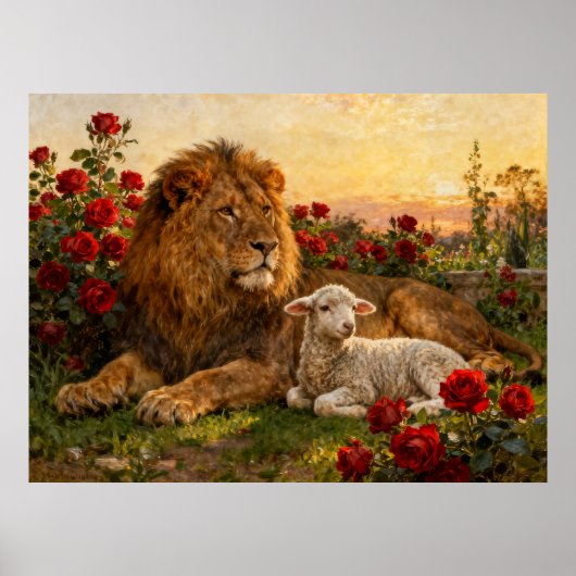 Poster Lion & Lamb in the Roses (Devant)
