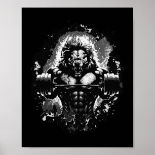 Poster Lion Lifting Weights Gym Beast Exercice Muscles Bo