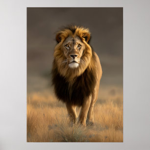 Poster Lion majestueux dans la savane d'or