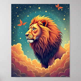Poster Lion majestueux dans les nuages