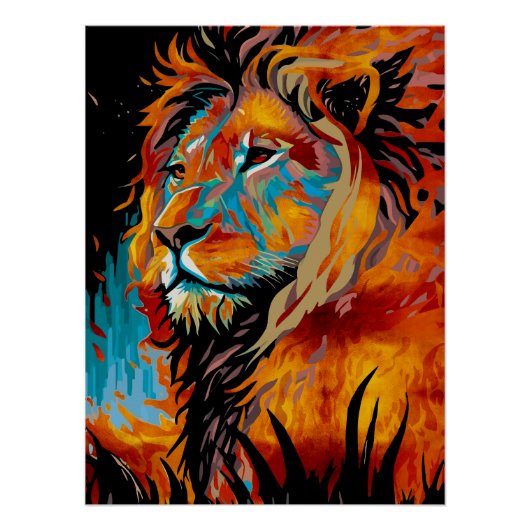 Poster Lion majestueux protégeant les forêts (Devant)