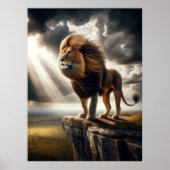 Poster Lion majestueux sur la falaise - Une faune inspira (Devant)