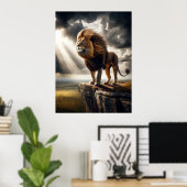 Poster Lion majestueux sur la falaise - Une faune inspira (Bureau à domicile)