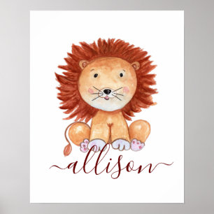 Poster Lion mignon dessiné à la main personnalisé pour le