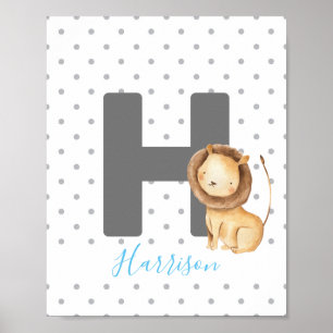 Poster Lion mignon personnalisé Nom bébé personnalisé Nur