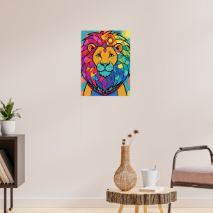 Poster Lion Mosaïque Géométrique Abstraite Couleurs Vives