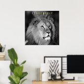 Poster Lion motivationnel leadership unique noir blanc (Bureau à domicile)