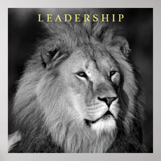 Poster Lion motivationnel leadership unique noir blanc
