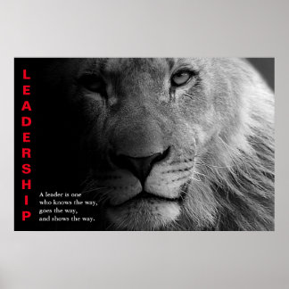 Poster Lion noir blanc yeux leadership motivationnel
