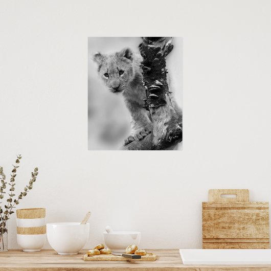 Poster Lion noir et blanc (Cuisine)