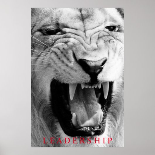 Poster Lion noir et blanc leadership motivationnel unique (Devant)