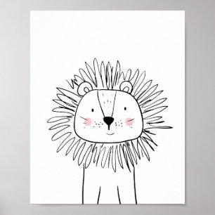 Poster Lion Nursery Print Zo moderne noir et blanc