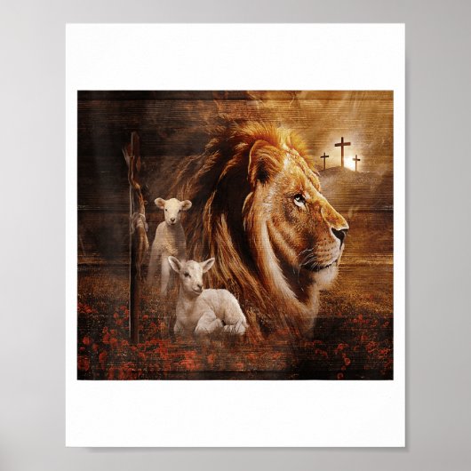 Poster Lion Of Judah Lamb God Cross Jesus Light God  (Devant)
