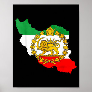 Poster lion persan, carte de l'Iran, drapeau iranien, lio