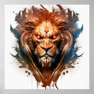 Poster Lion Portrait Animal Peinture Faune À L'Extérieur