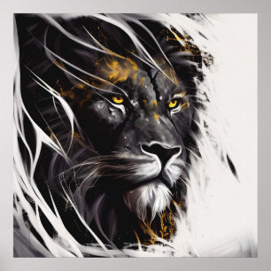 Poster Lion Portrait Animal Peinture Faune Aventure