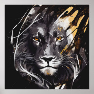 Poster Lion Portrait Animal Peinture Faune Aventure